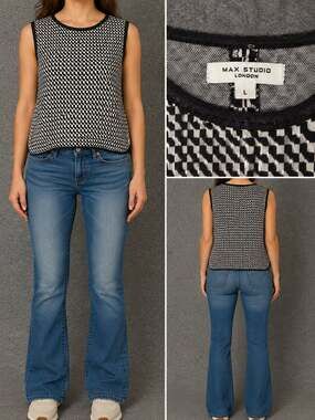 Max Studio London Black and White Geometric Print Sleeveless Tank Top Size L
B12